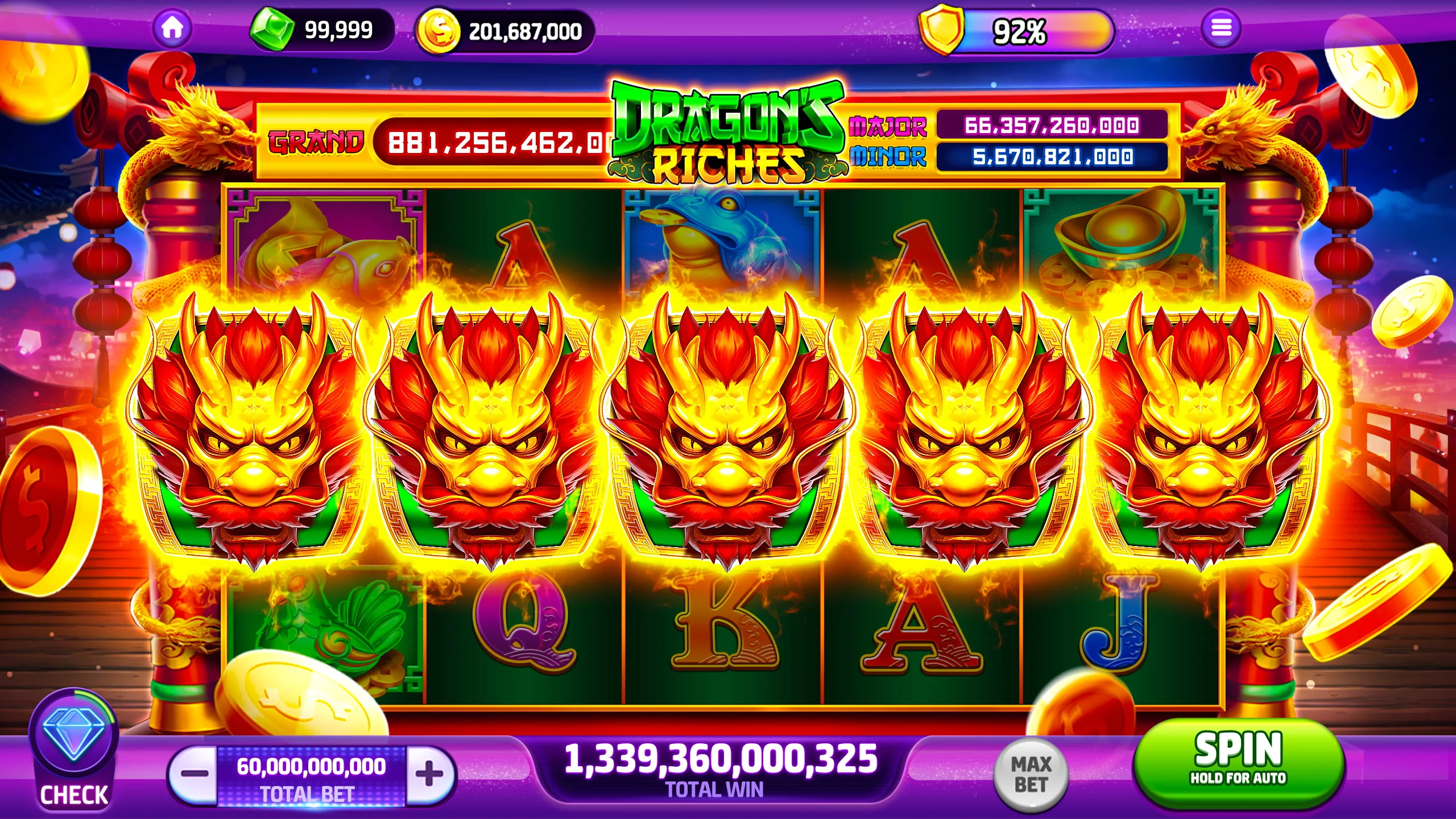 Khu vực game slot với nhiều phần thưởng
